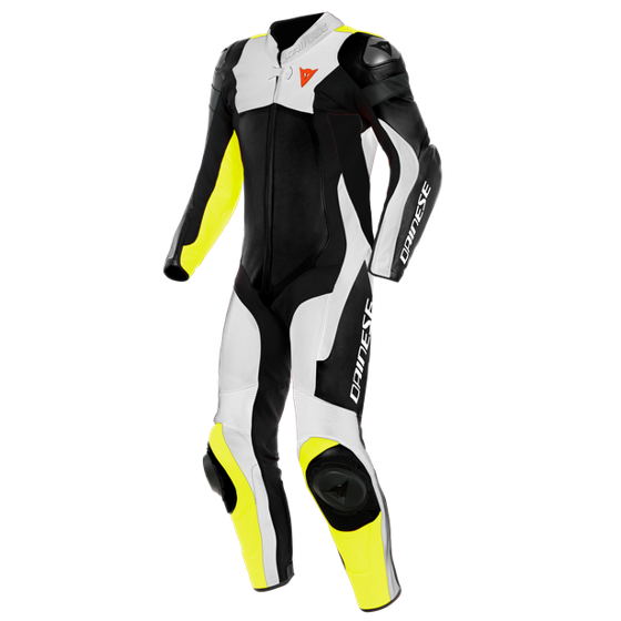 Motorcycle Leather Suit DAINESE ASSEN 2 1 PC. PERF. white/yellow