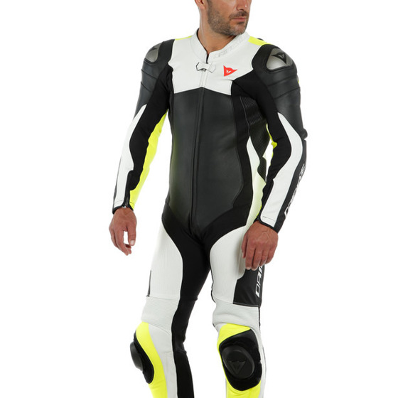 Motorcycle Leather Suit DAINESE ASSEN 2 1 PC. PERF. white/yellow