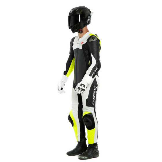 Motorcycle Leather Suit DAINESE ASSEN 2 1 PC. PERF. white/yellow